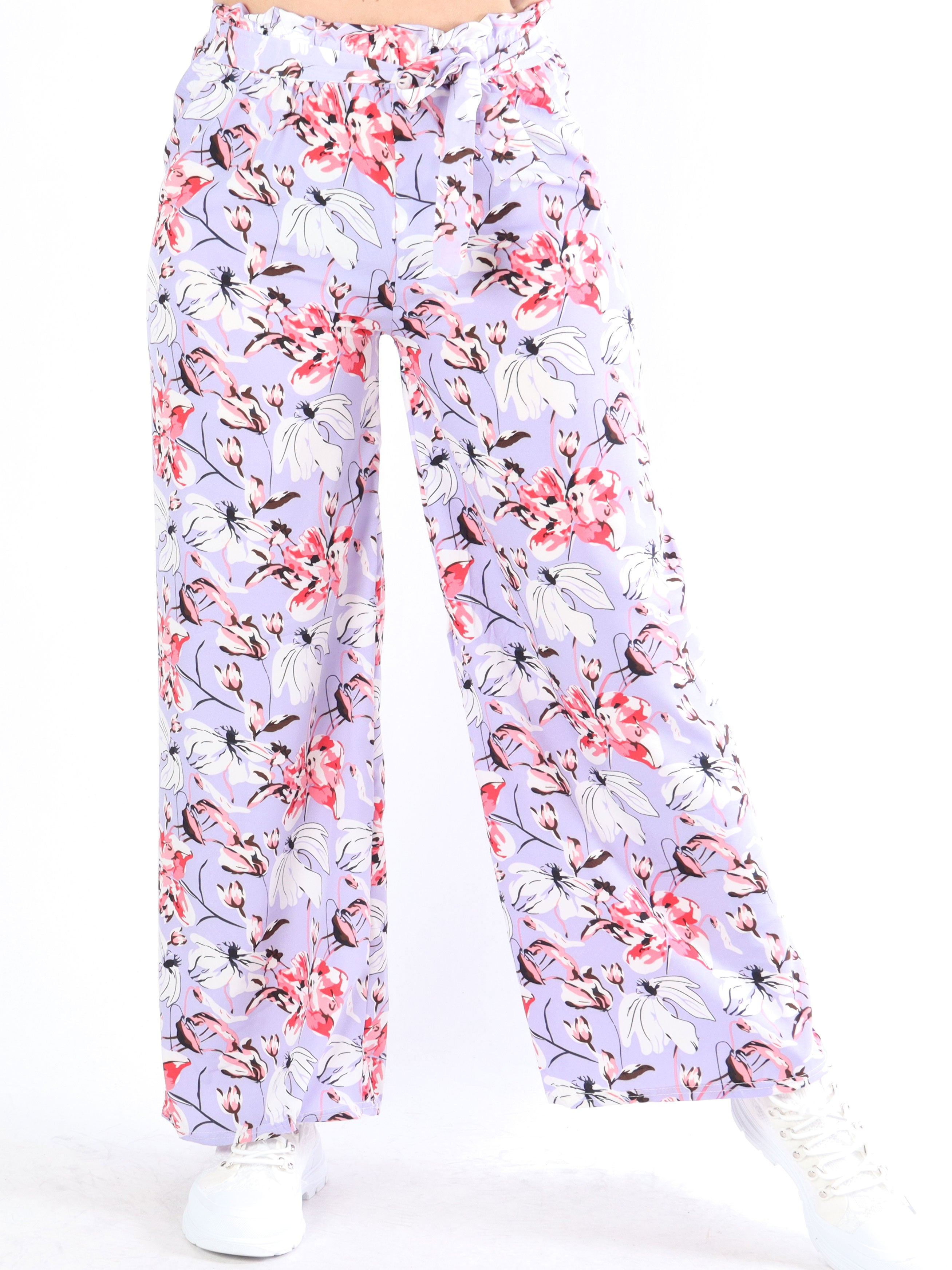 Angel - Løse bukser i blomsterprint med bindebånd